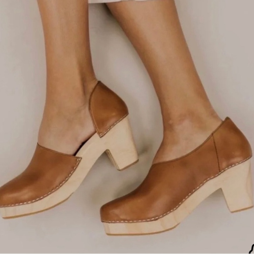 Free People Monroe Luggage Brown Heeled Clogs